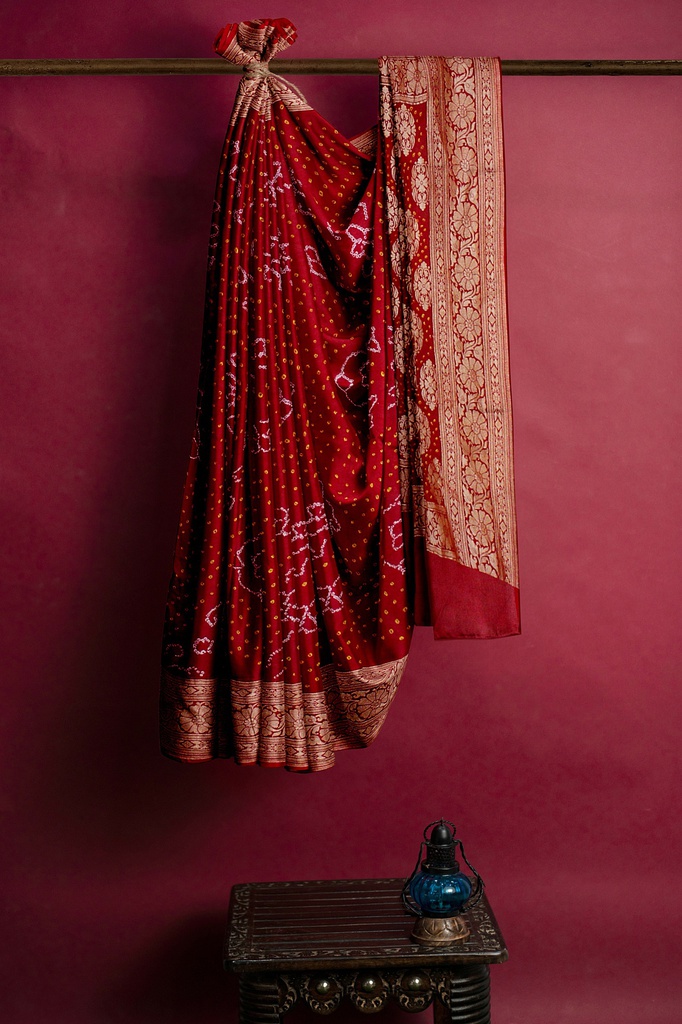 Hand Dyed Gaji Silk Bandhani Saree