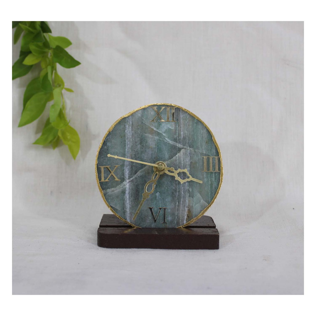 Handcrafted Natural Agate Stone Table/Desk Clock with stand