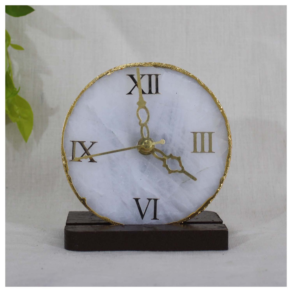 Handcrafted Natural Agate Stone Table/Desk Clock with stand