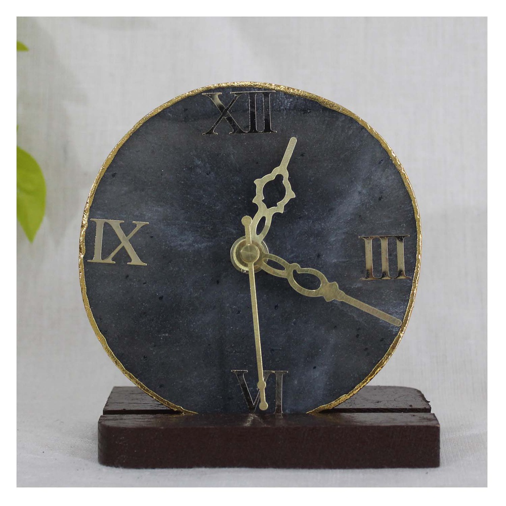 Handcrafted Natural Agate Stone Table/Desk Clock with stand