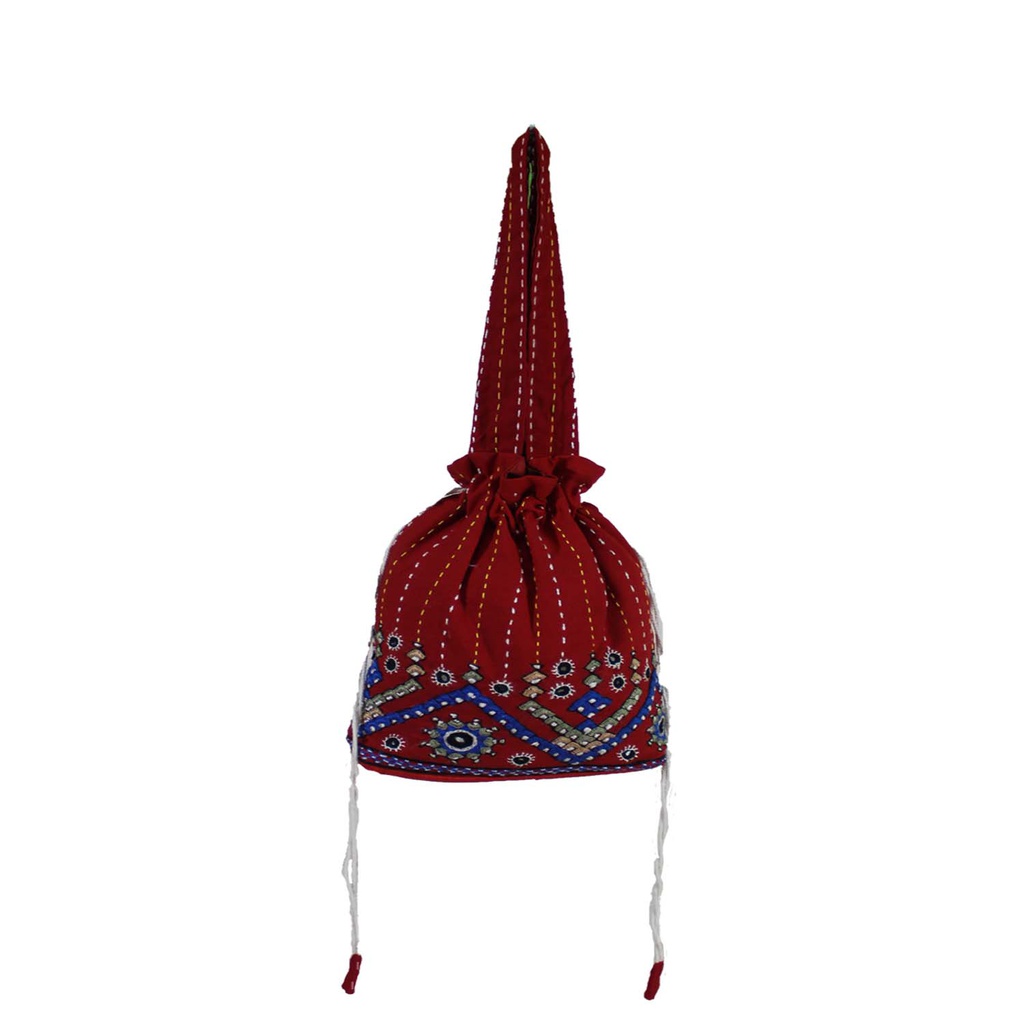Hand Embroidered Cotton Potli Bag with Mirror work
