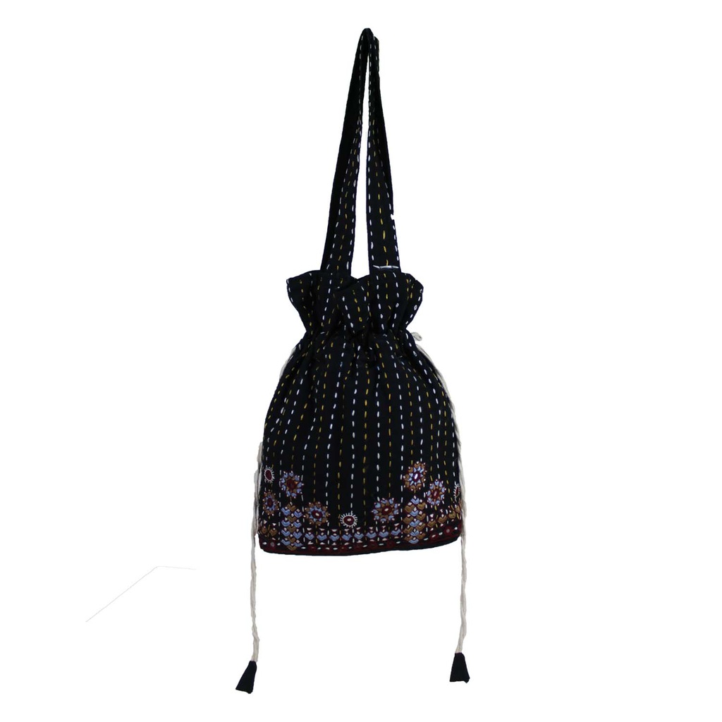 Hand Embroidered Cotton Potli Bag with Mirror work