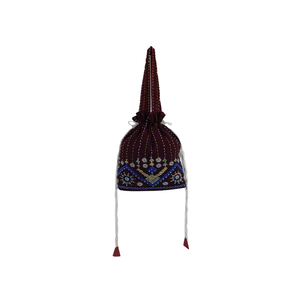 Hand Embroidered Cotton Potli Bag with Mirror work
