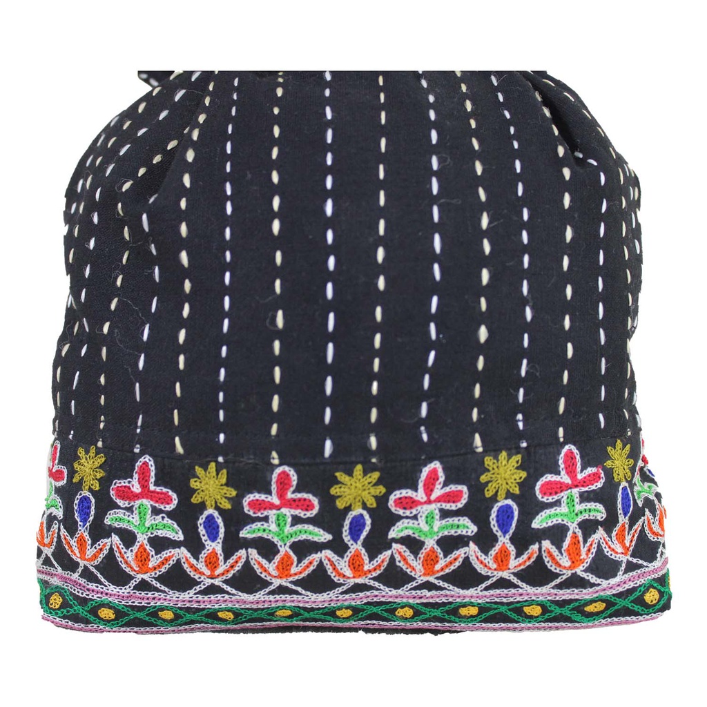 Hand Embroidered Cotton Potli Bag with Mirror work