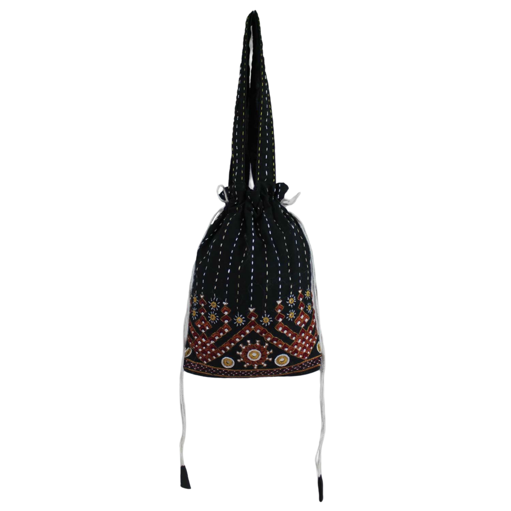 Hand Embroidered Cotton Potli Bag with Mirror work
