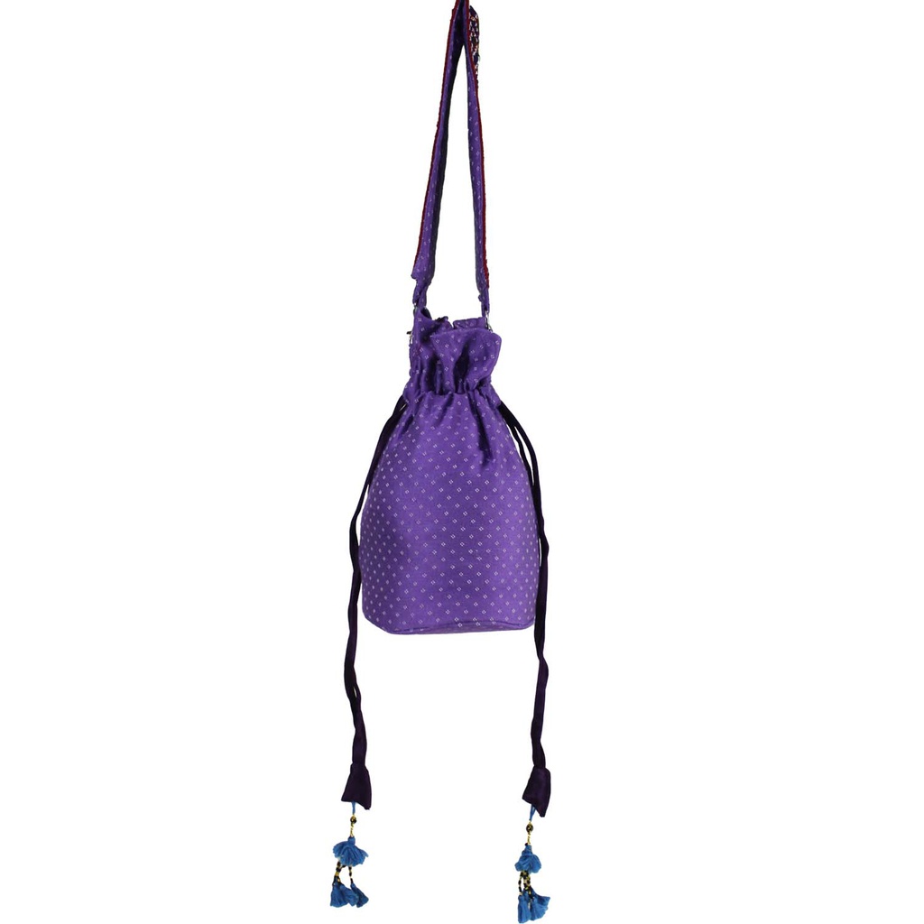Hand Embroidered Cotton Potli Bag with Mirror work