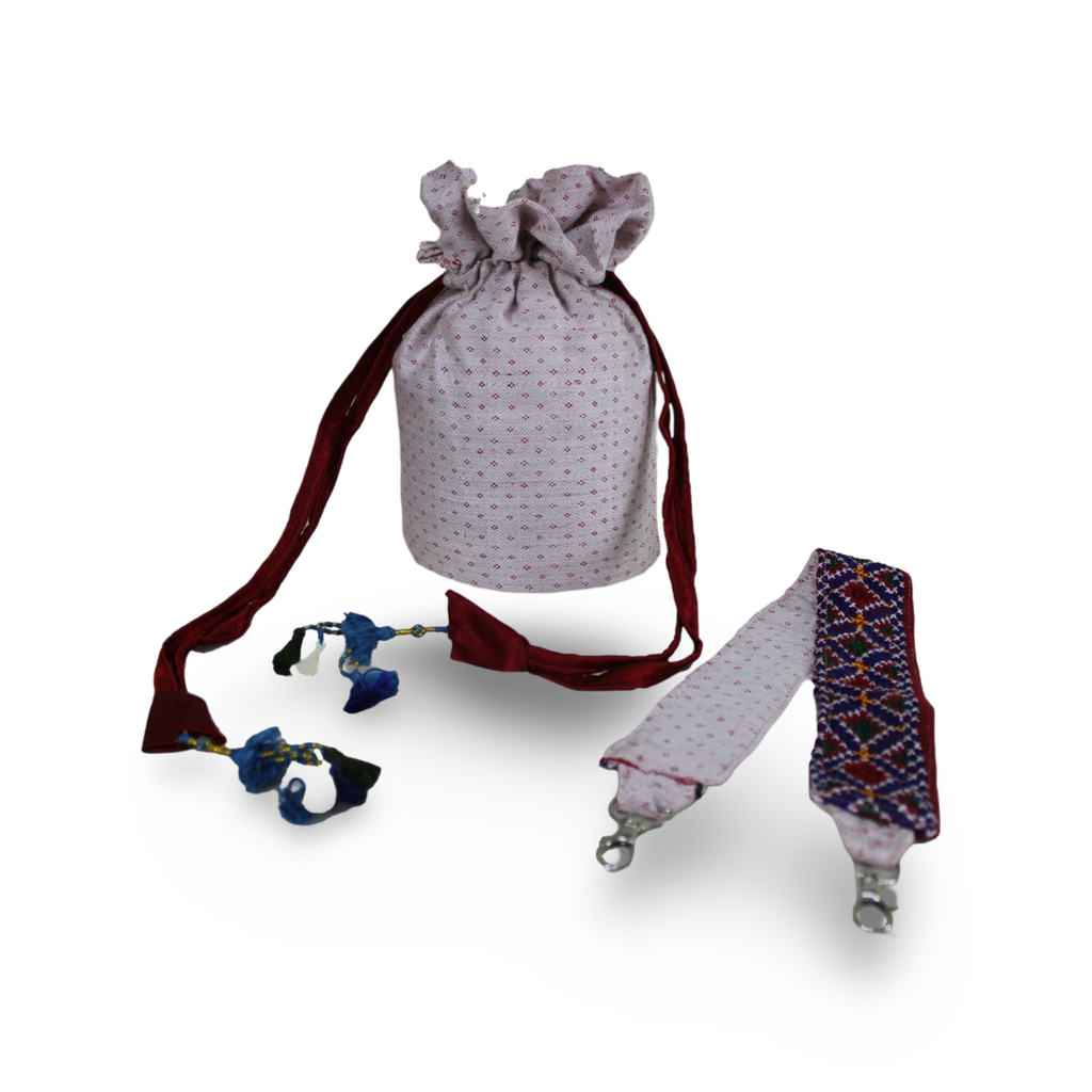 Hand Embroidered Cotton Potli Bag with Mirror work