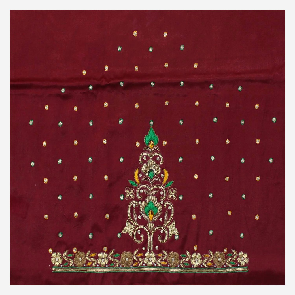 Hand Embroidered Mashru Unstitched Blouse Piece