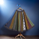 Cotton Ajrakh Hand Block Printed Patchwork Flared Long Skirt