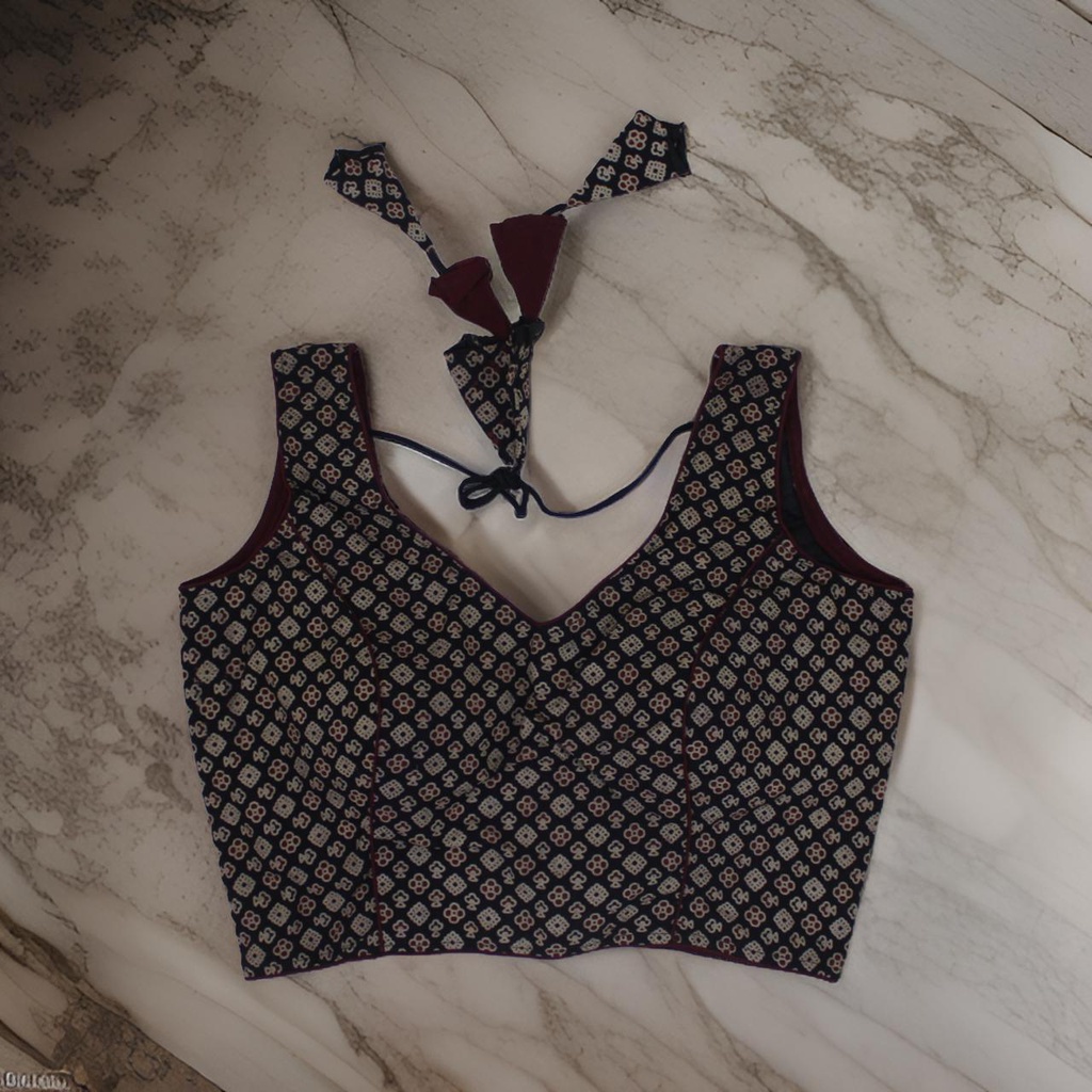 Cotton Hand Block Print Sleeveless Blouse