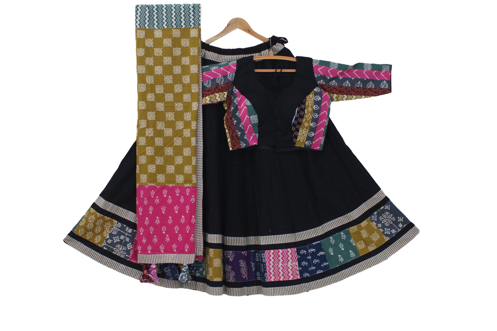 Cotton Hand Block Printed Patchwork Chaniya Choli