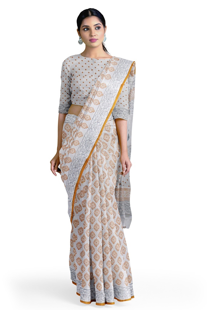 Hand Block Print Cotton Saree
