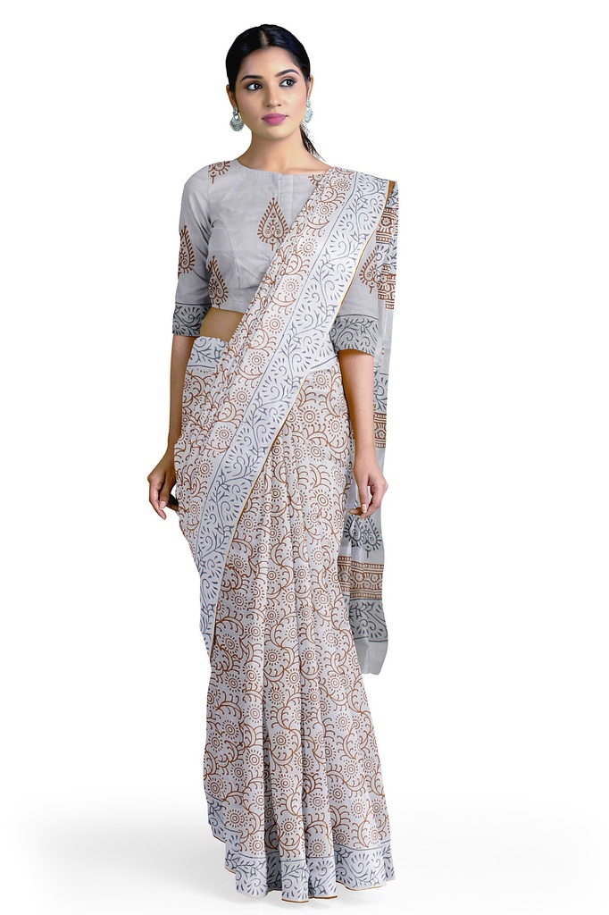 Hand Block Print Cotton Saree