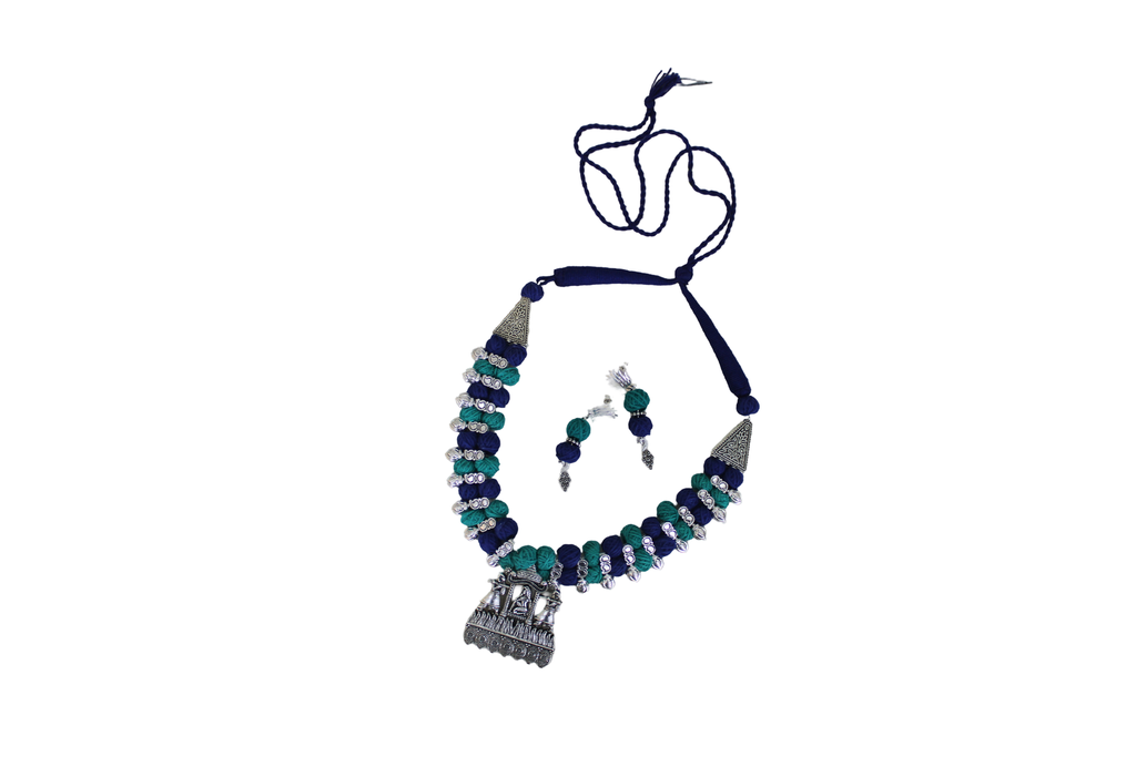 Handcrafted Threaded Silver Oxidized Necklace Set