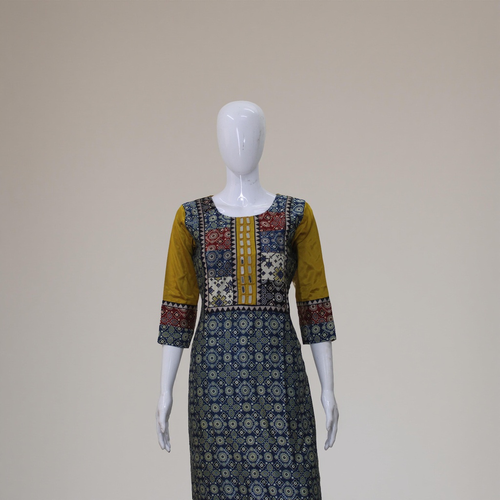 Mustard Ajrakh Hand Block Printed Mashru Kurti