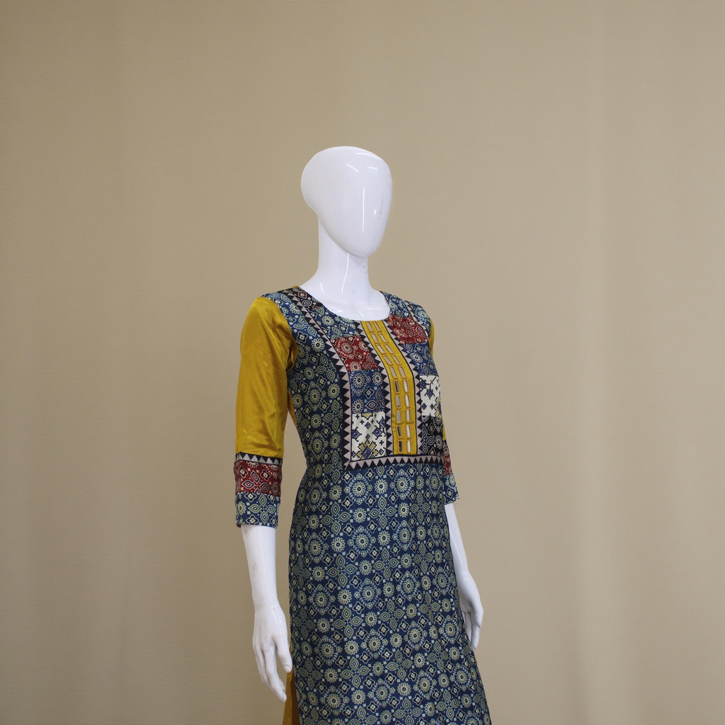 Mustard Ajrakh Hand Block Printed Mashru Kurti