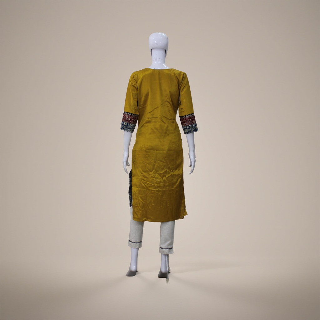 Mustard Ajrakh Hand Block Printed Mashru Kurti