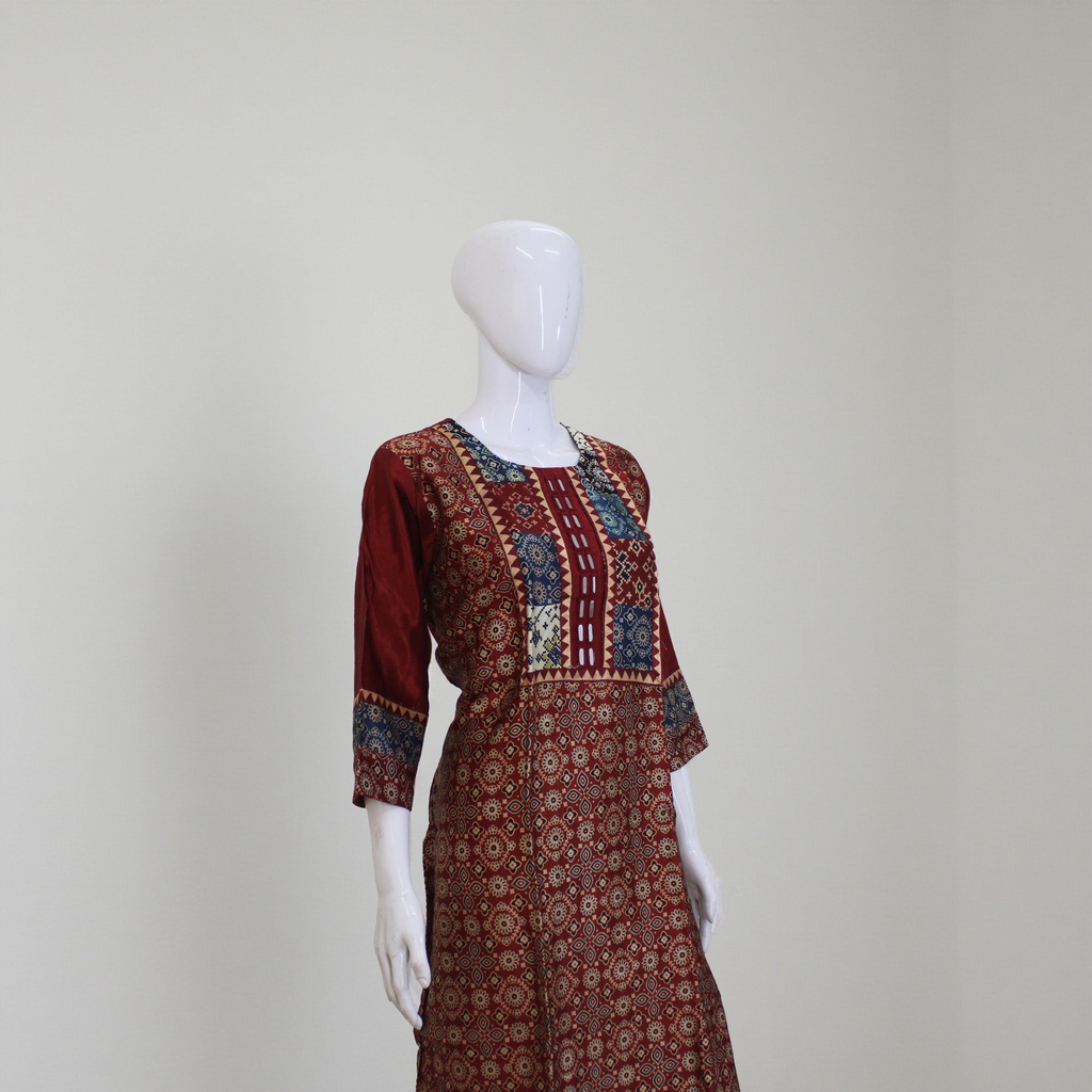 Ajrakh Hand Block Printed Mashru Kurti