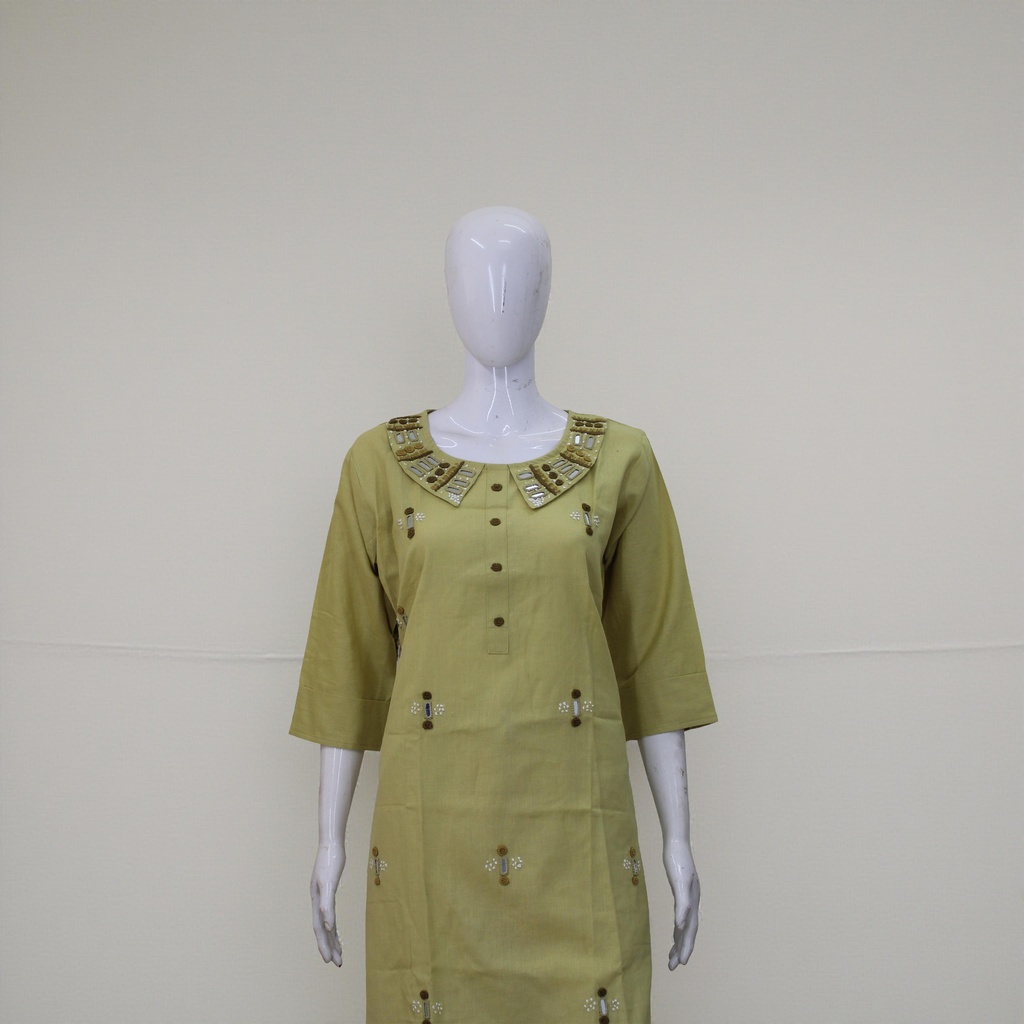 Cotton Hand Embroidered Mirror Work Kurti