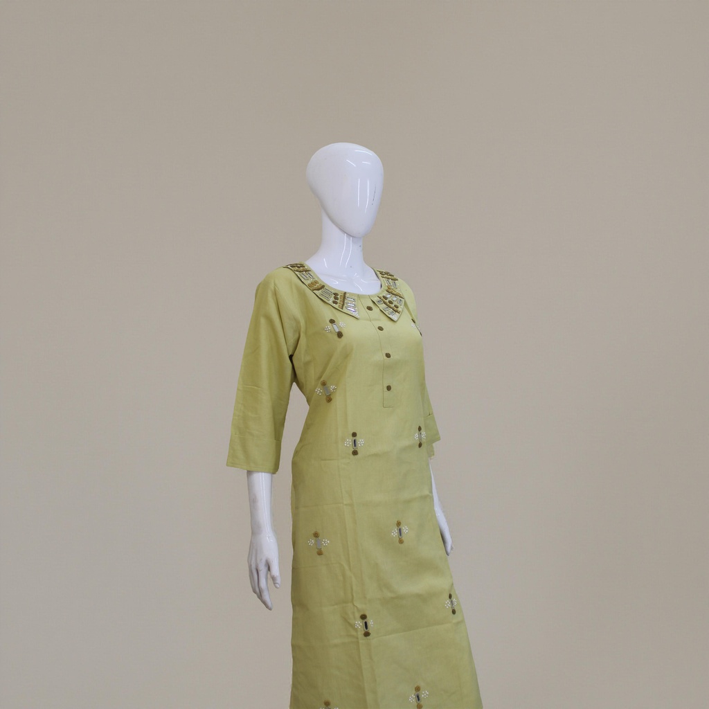Cotton Hand Embroidered Mirror Work Kurti