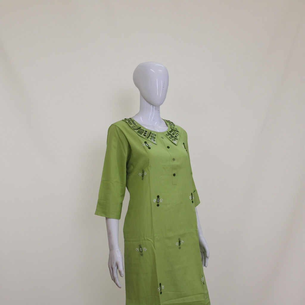 Cotton Hand Embroidered Mirror Work Kurti