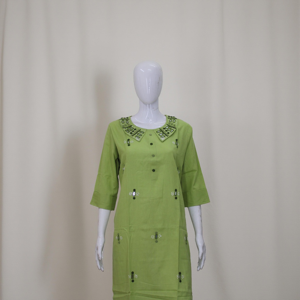 Cotton Hand Embroidered Mirror Work Kurti