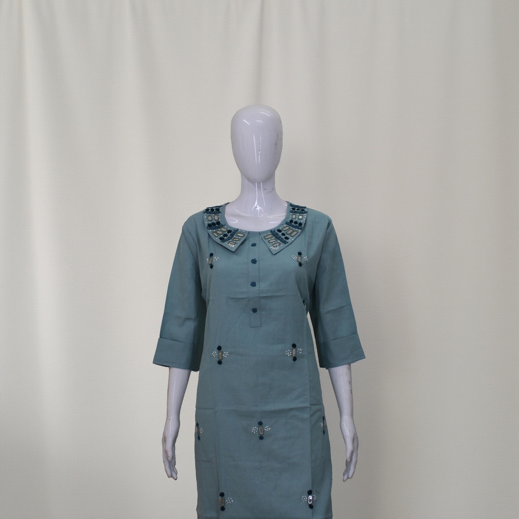Cotton Hand Embroidered Mirror Work Kurti