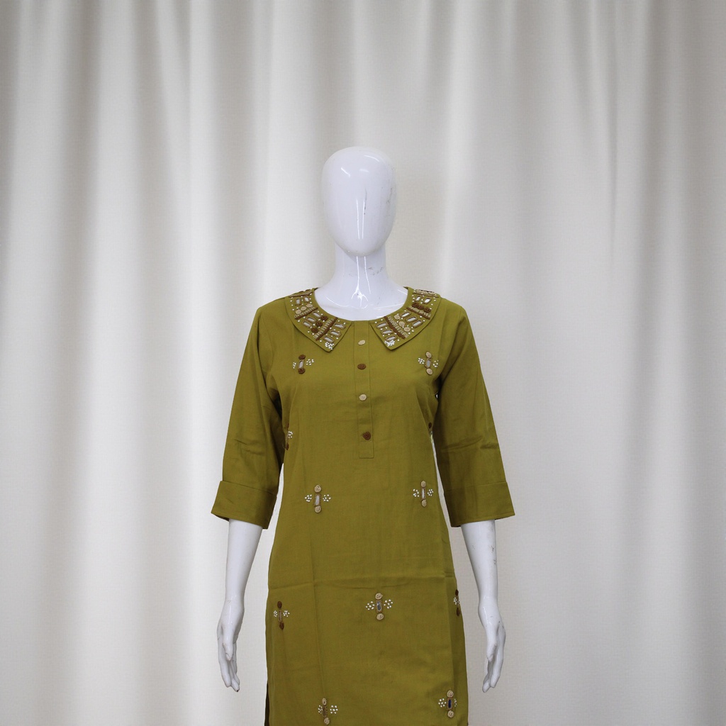 Cotton Hand Embroidered Mirror Work Kurti