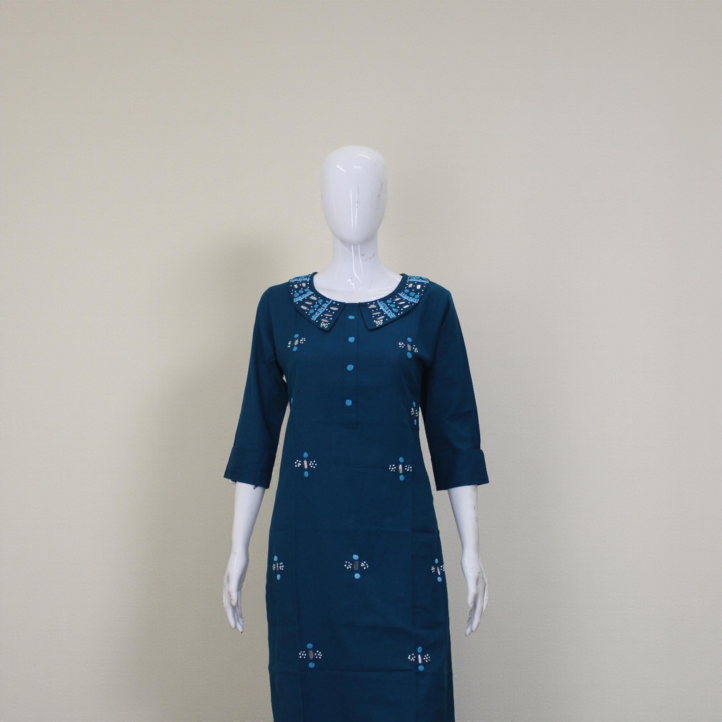 Cotton Hand Embroidered Mirror Work Kurti