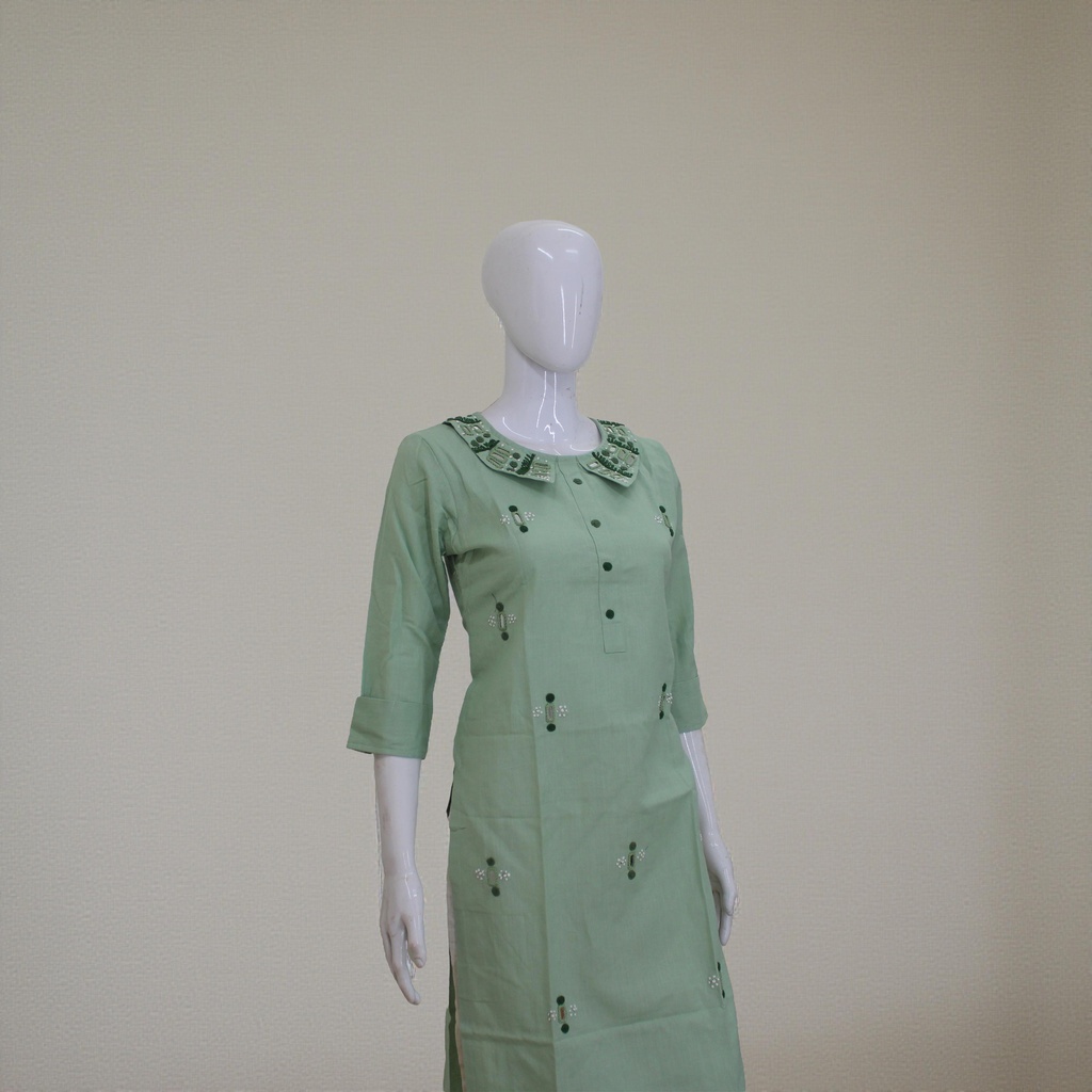 Cotton Hand Embroidered Mirror Work Kurti