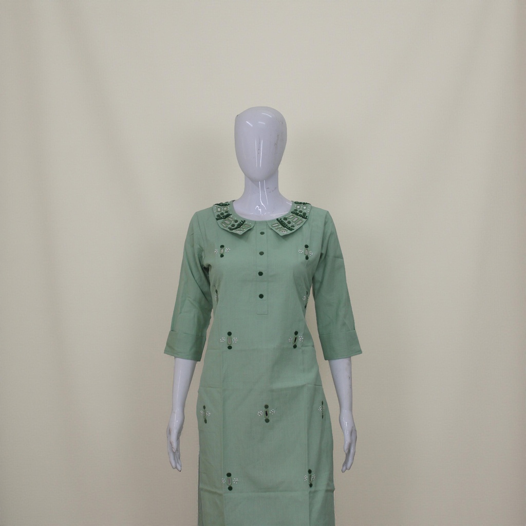 Cotton Hand Embroidered Mirror Work Kurti