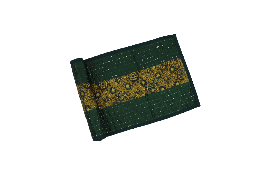 Handmade Tagai Embroidered Ajrakh Mashru Silk Table Placemats with Runner