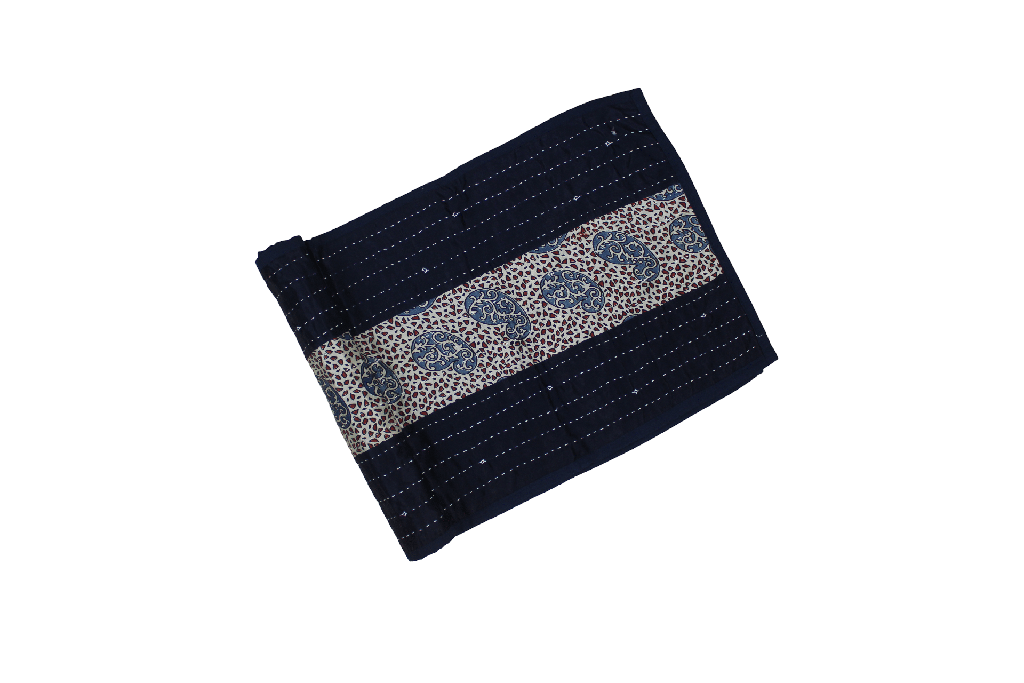 Handmade Tagai Embroidered Ajrakh Mashru Silk Table Placemats with Runner