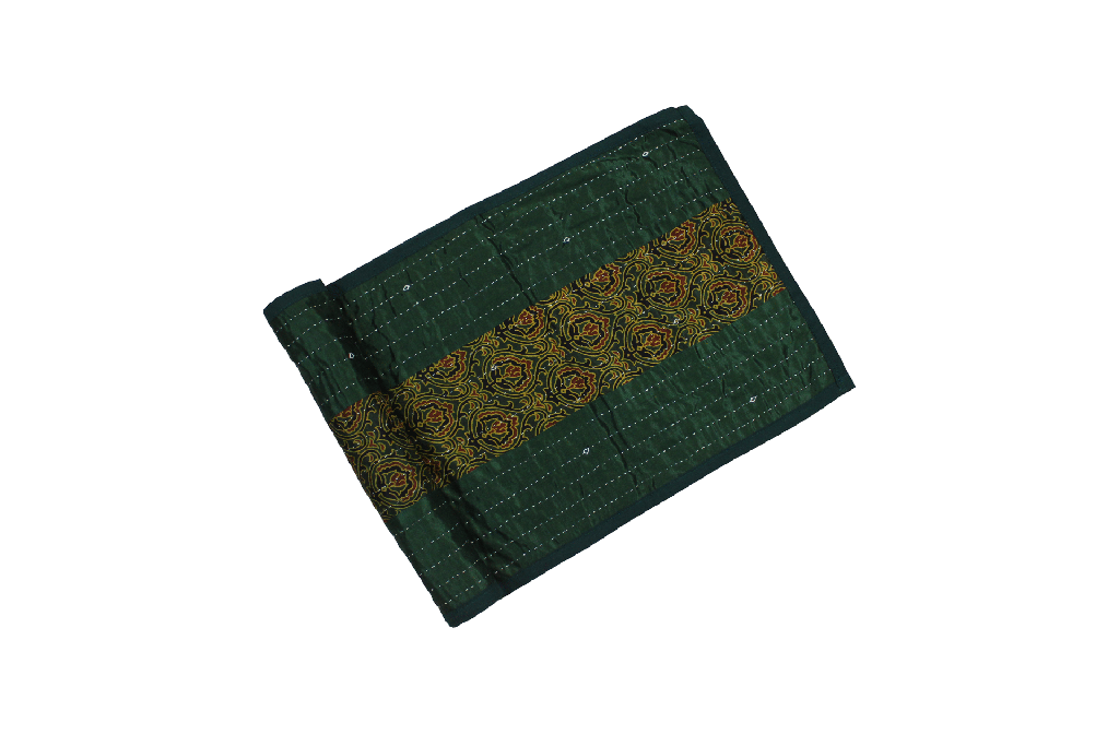 Handmade Tagai Embroidered Ajrakh Mashru Silk Table Placemats with Runner