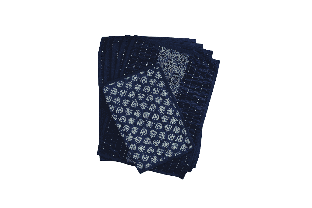Handmade Tagai Embroidered Ajrakh Mashru Silk Table Placemats with Runner