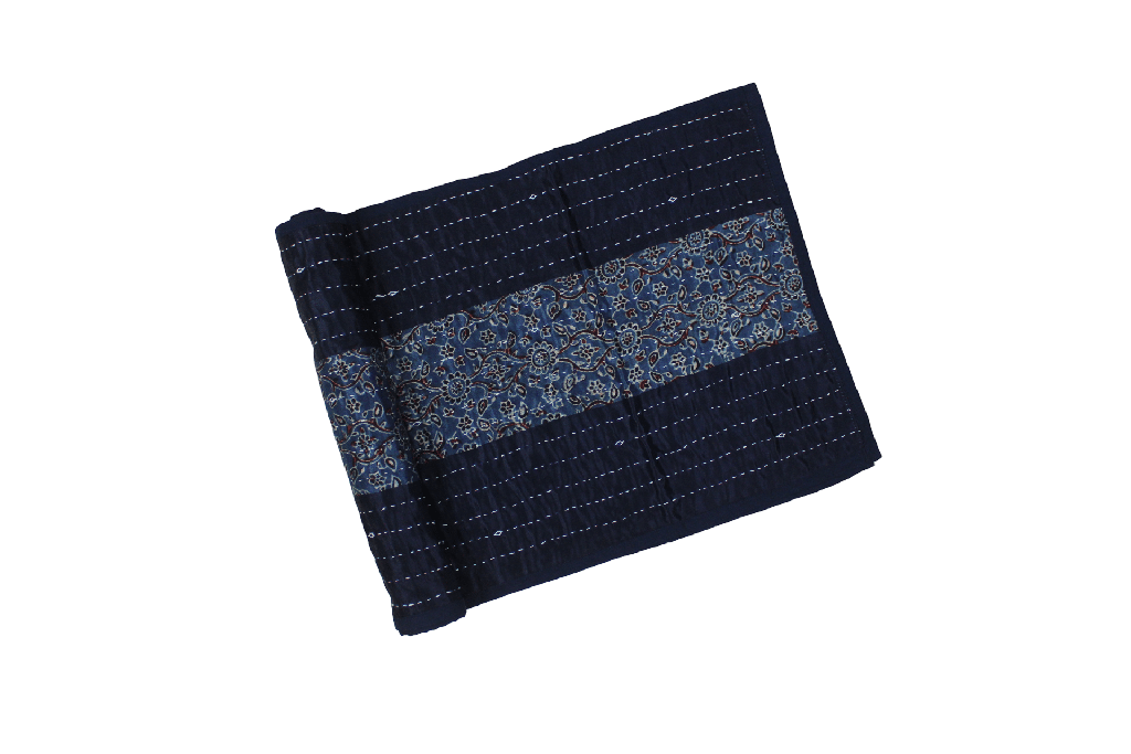 Handmade Tagai Embroidered Ajrakh Mashru Silk Table Placemats with Runner