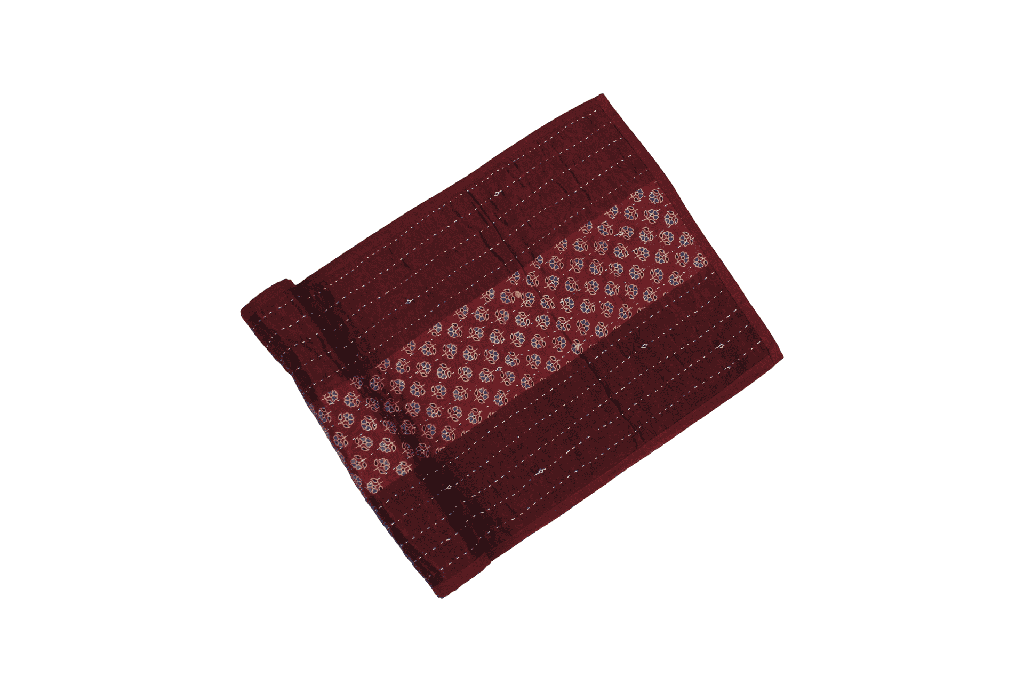 Handmade Tagai Embroidered Ajrakh Mashru Silk Table Placemats with Runner