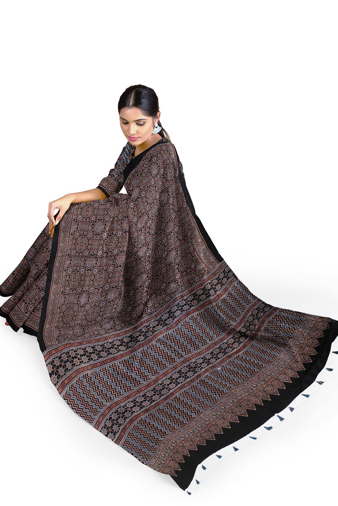 Hand Block Print Modal Silk Saree