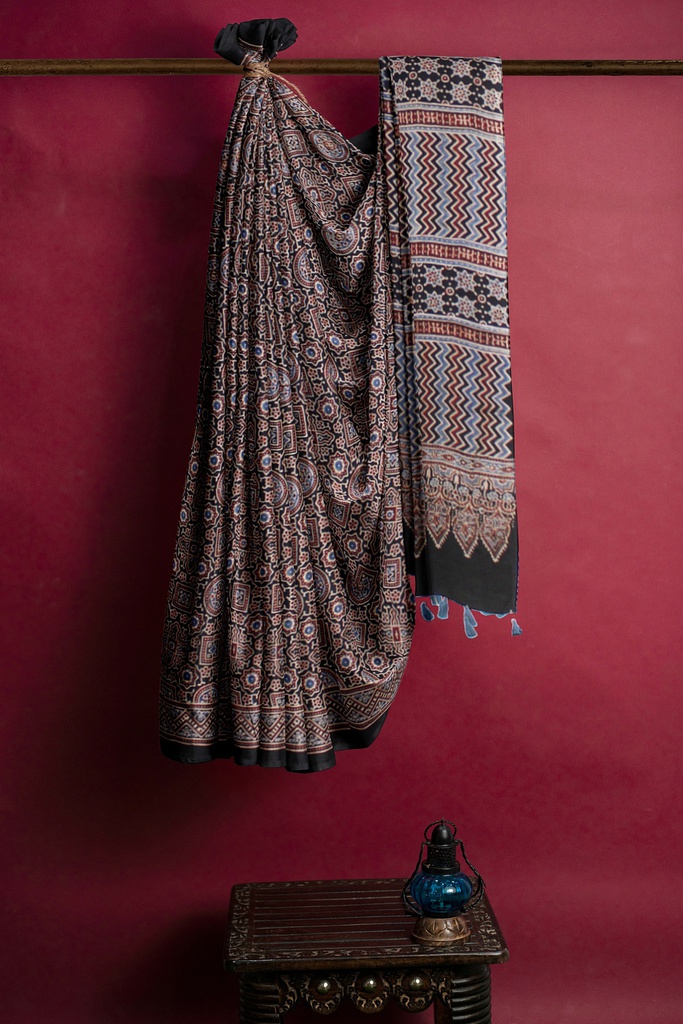 Hand Block Print Modal Silk Saree
