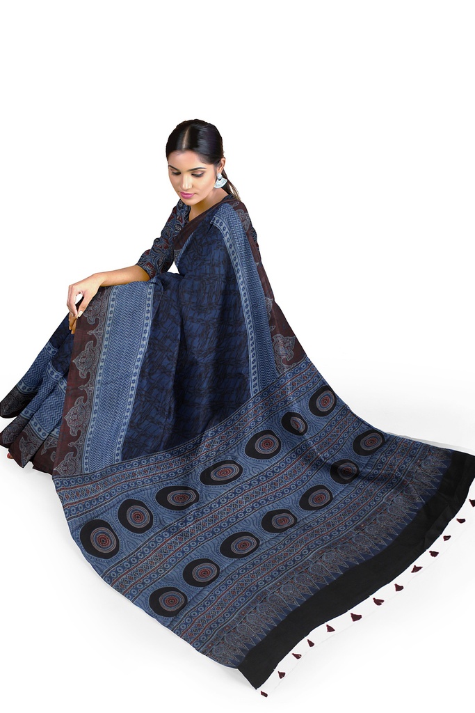 Hand Block Print Modal Silk Saree