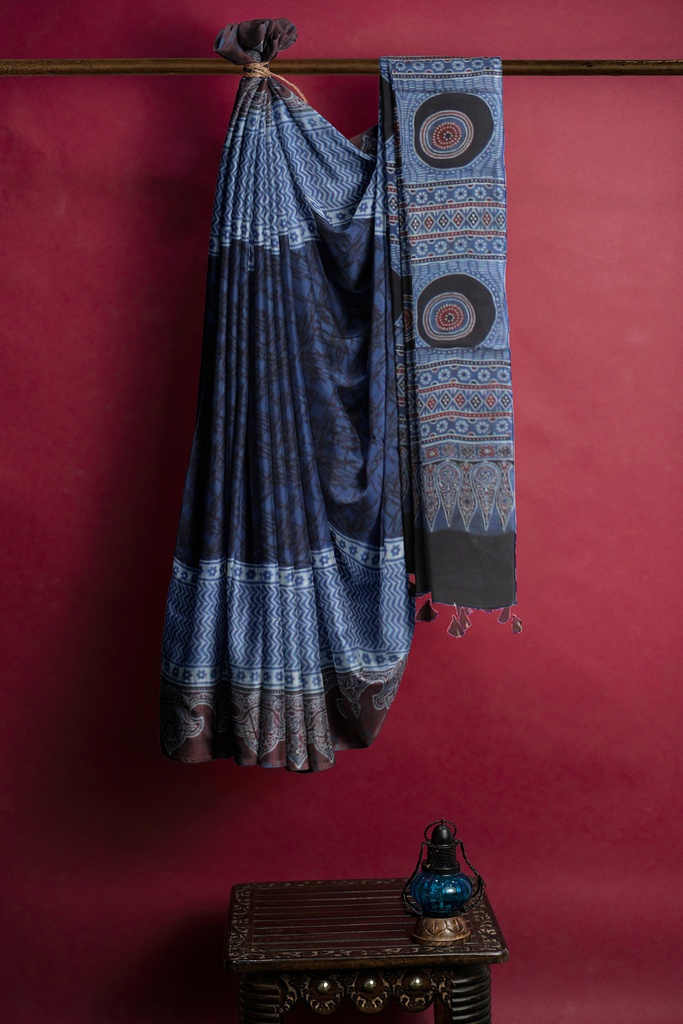 Hand Block Print Modal Silk Saree