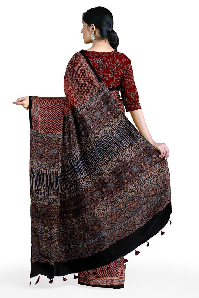 Hand Block Print Modal Silk Saree