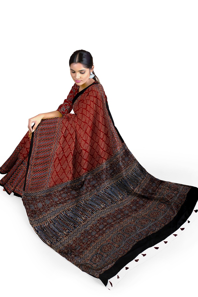 Hand Block Print Modal Silk Saree