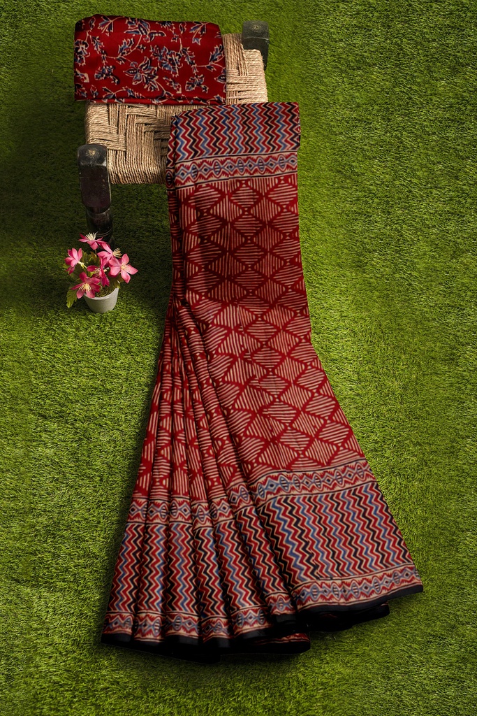Hand Block Print Modal Silk Saree