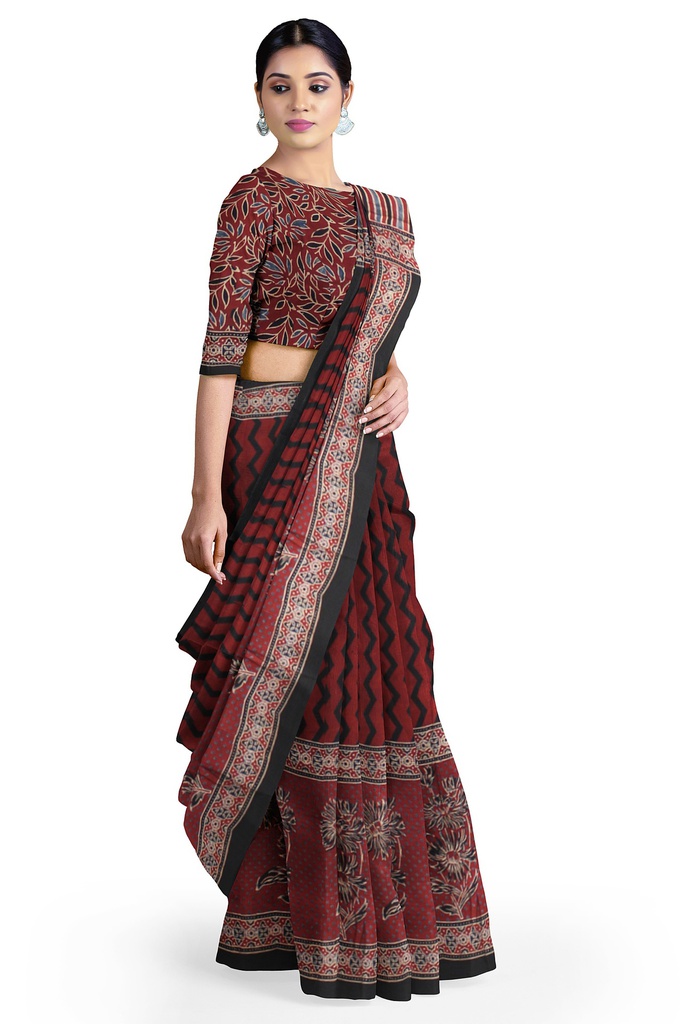 Hand Block Print Modal Silk Saree