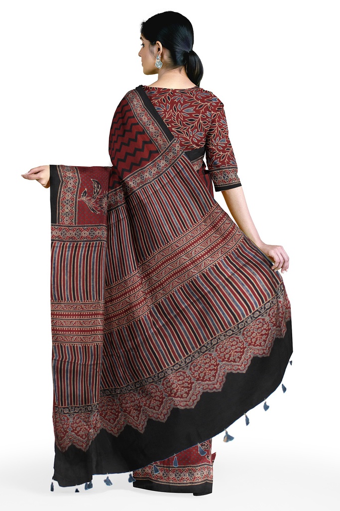 Hand Block Print Modal Silk Saree