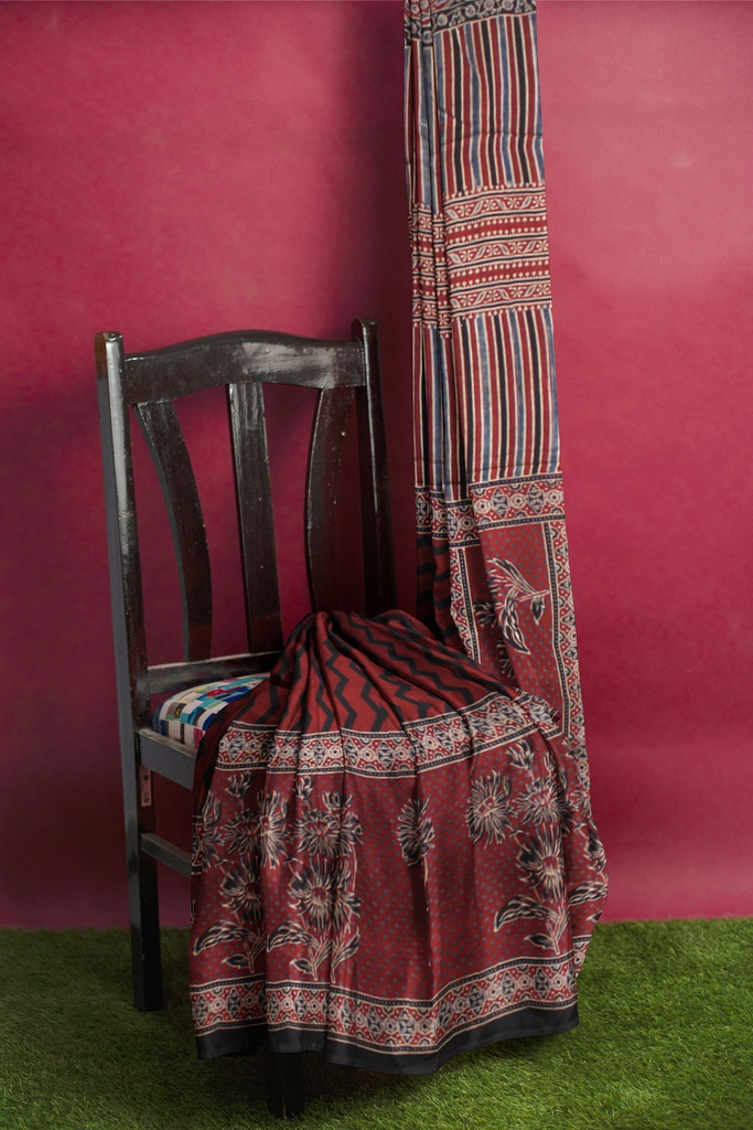 Hand Block Print Modal Silk Saree