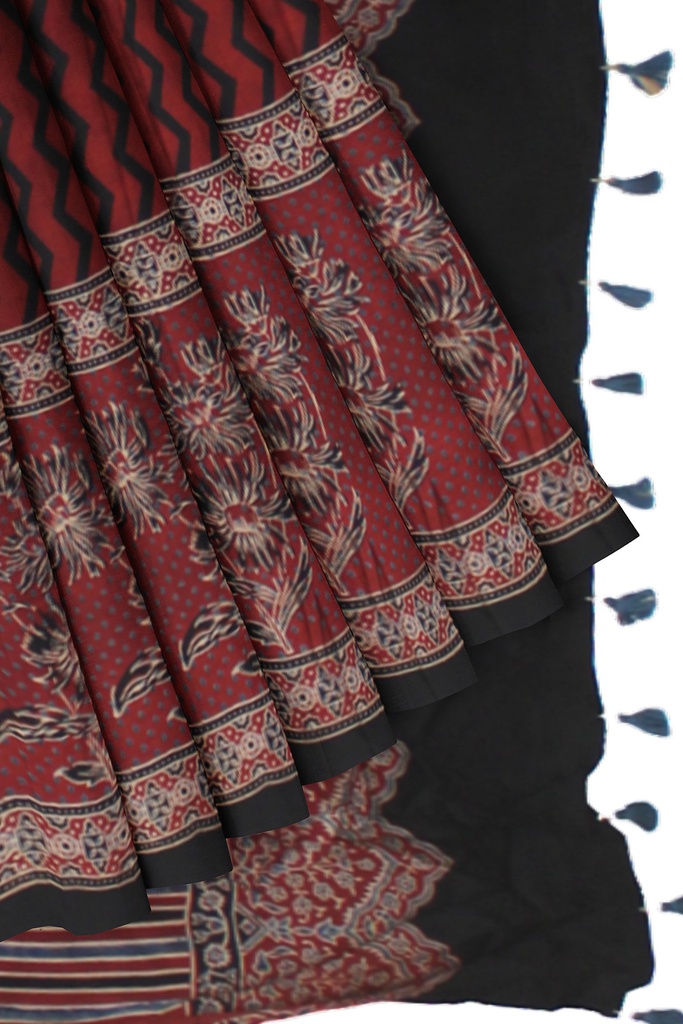 Hand Block Print Modal Silk Saree