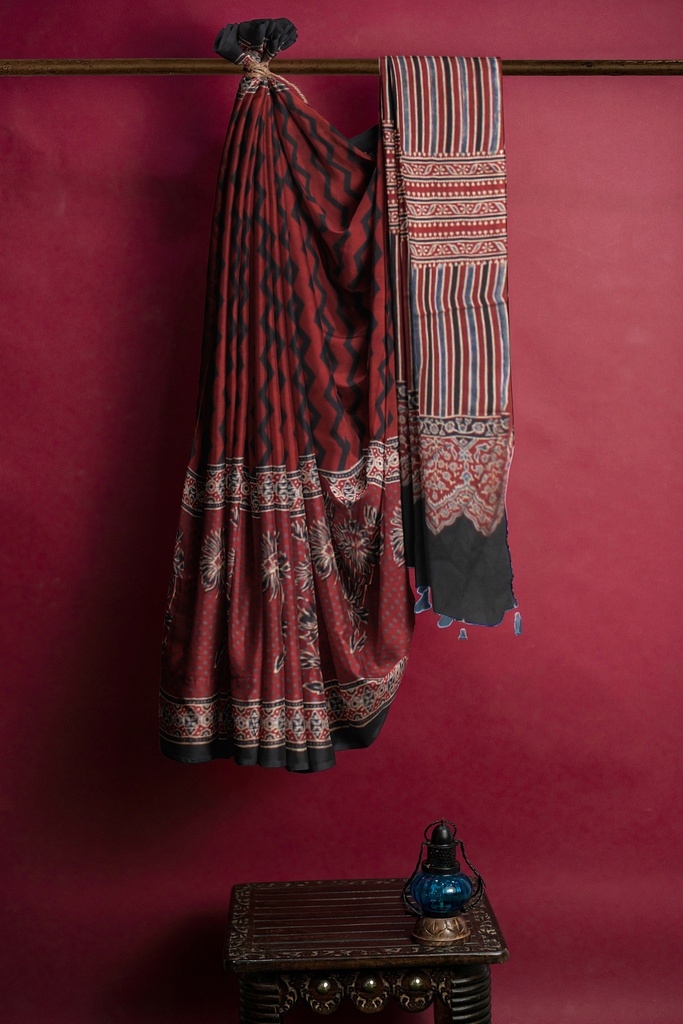 Hand Block Print Modal Silk Saree