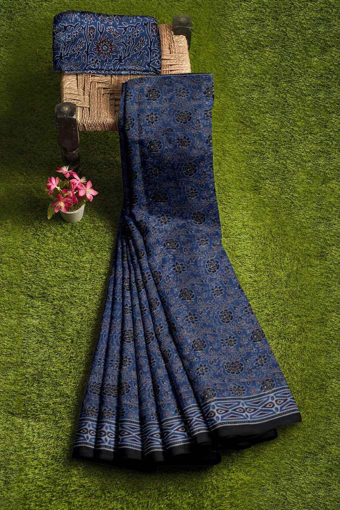 Hand Block Print Modal Silk Saree